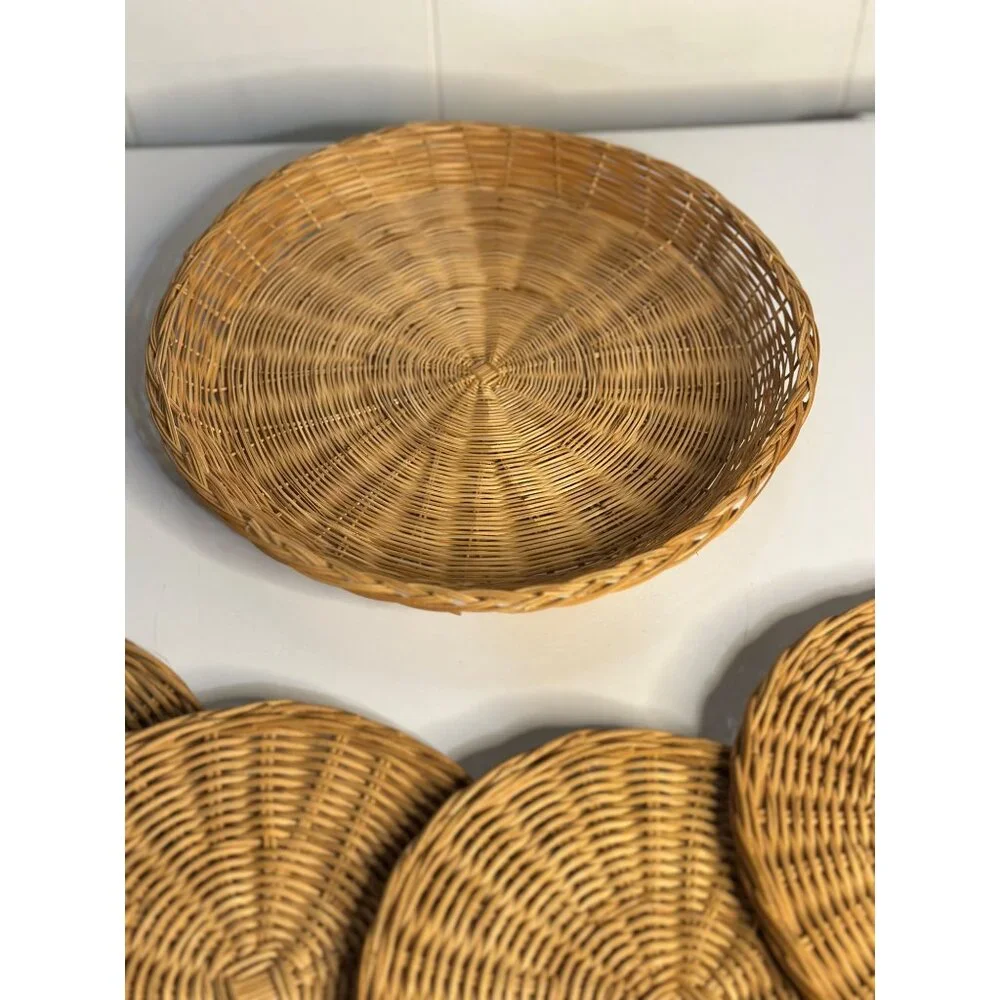 Woven Wicker Rattan Paper Plate Holder & Placemats – Set 4 Boho Rustic Tableware
